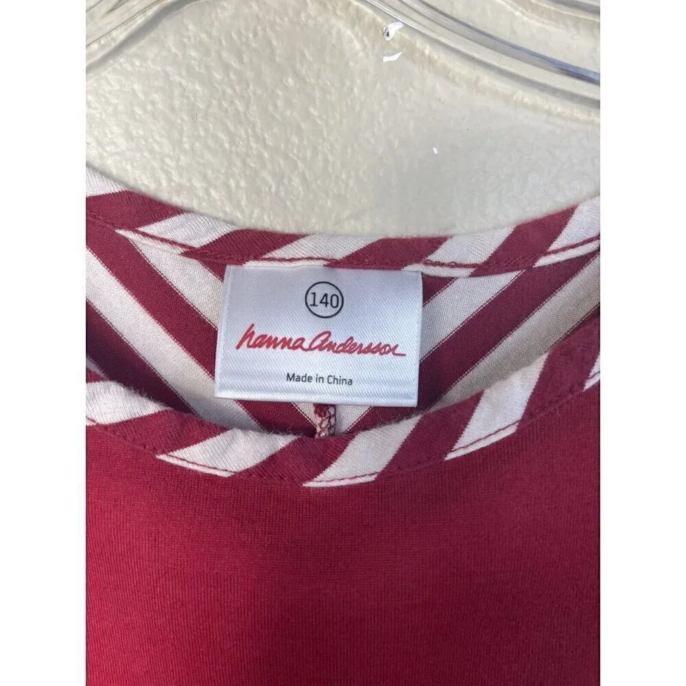 Hanna Andersson Tunic Red/Cream Girls Dress Oversize Pockets Size 10 US 140cm